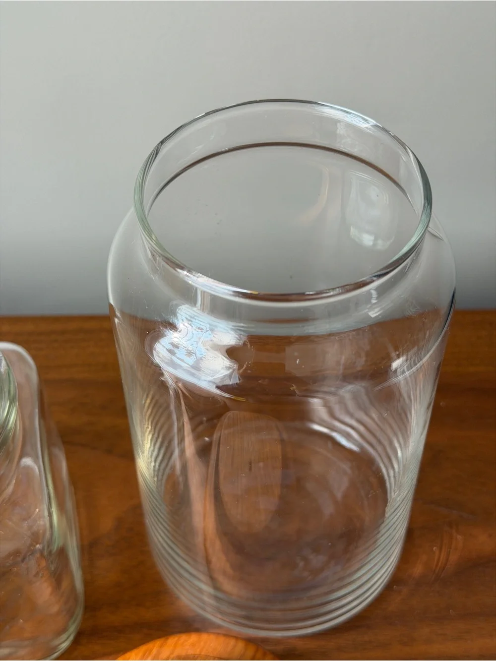 Teak Lidded Glass Jars Canister Set Round Square Danish Modern VTG 70s MCM 2pc